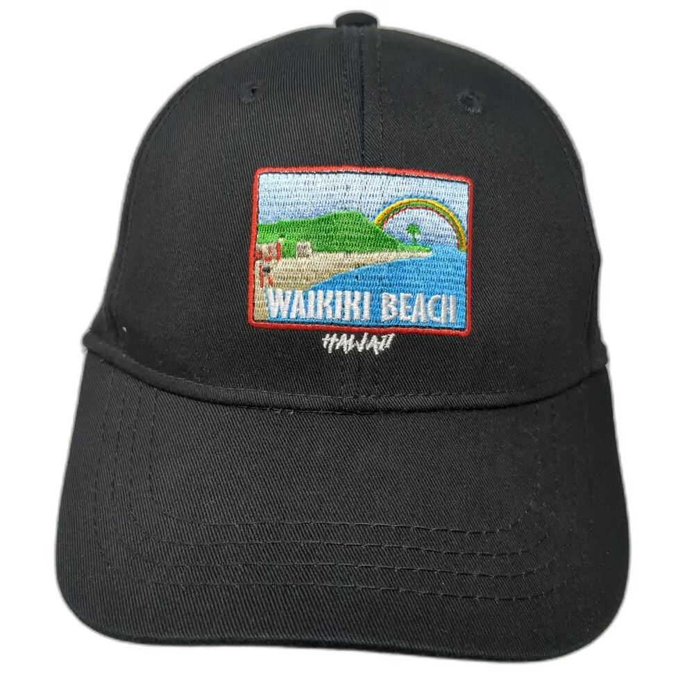 Hawaiian Headwear Snapback Black One Size Waikiki Beach Hawaii Rainbow Patch Hat
